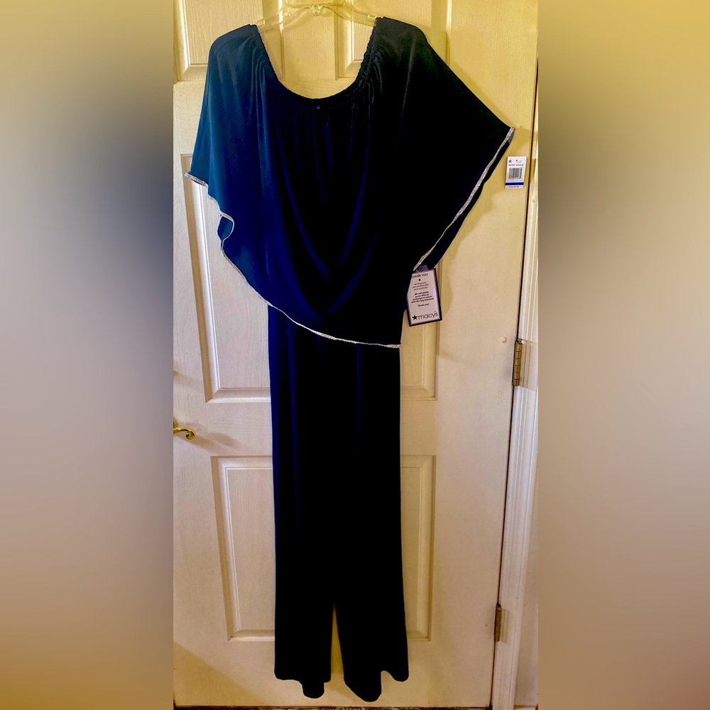 Macy’s black pantsuit with rhinestone trim